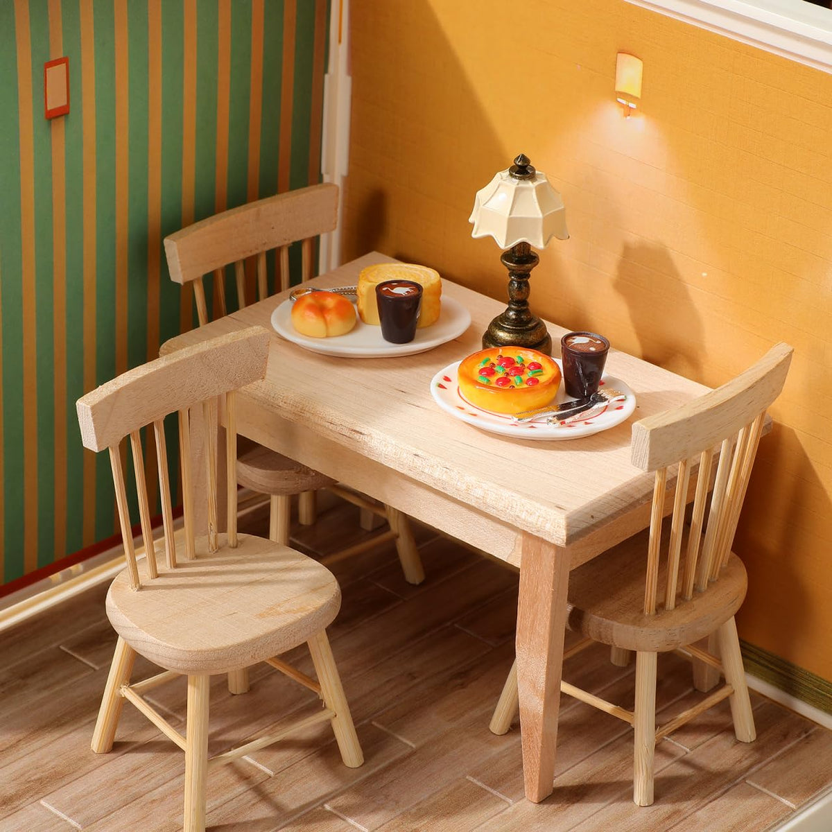 Toddmomy 1 Set Doll Furniture Miniature Furniture Decorative 1/12 Scale Miniature Table Chair Set for Dollhouse Kitchen Food Decoration Accessories (As Shown B)