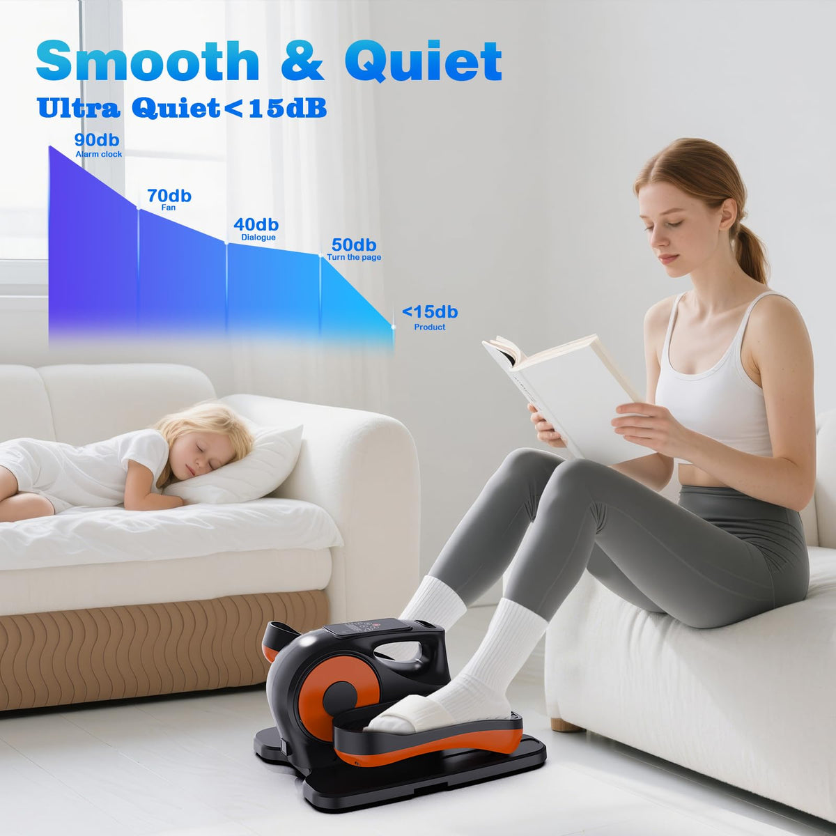 Under Desk Elliptical Machine, Electric Under-Desk Elliptical for Seniors - Mini Elliptical Exercise Equipment for Home with 12-Speed Touch Screen, Remote Control & Reversible Motion (Orange)