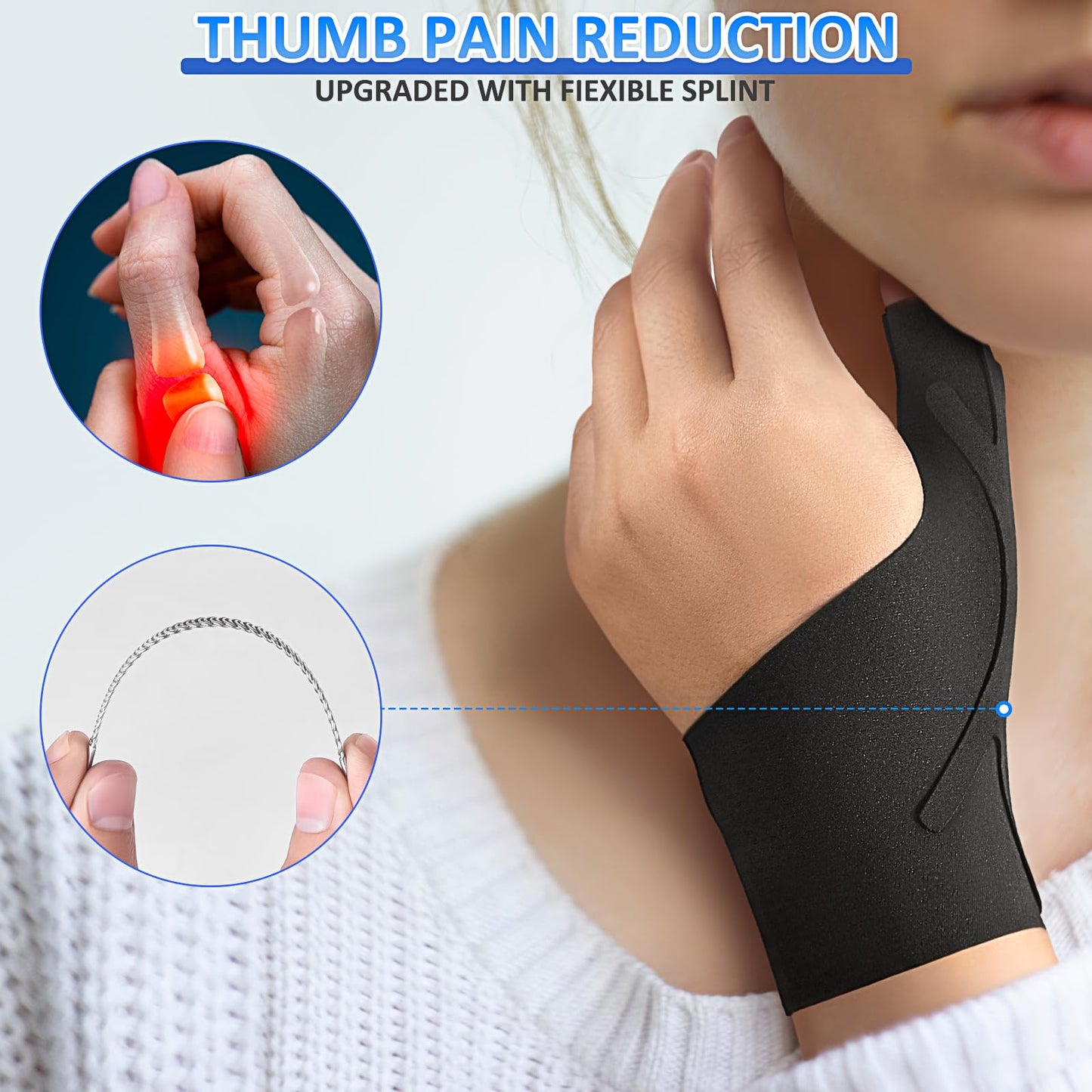 Thumb Wrist Brace Copper Compression Stabilizer Thumb Support Spica Splint for Carpal Tunnel, Arthritis, Tendonitis and TFCC Pain Relief - Women & Men - Fits Left or Right Hand - Breathable, Soft and