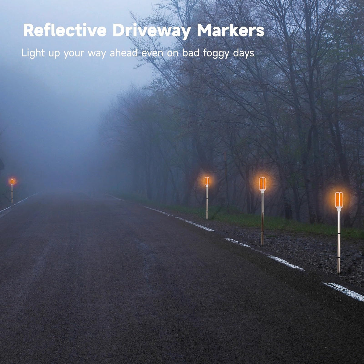 Joyibay 5 PCS Solar Powered Driveway Markers, Solar Warming Landscape Lights, Solar Outdoor Driveway Lights, Landscape Driveway Reflectors on Poles for Snow Road Yard (Orange)