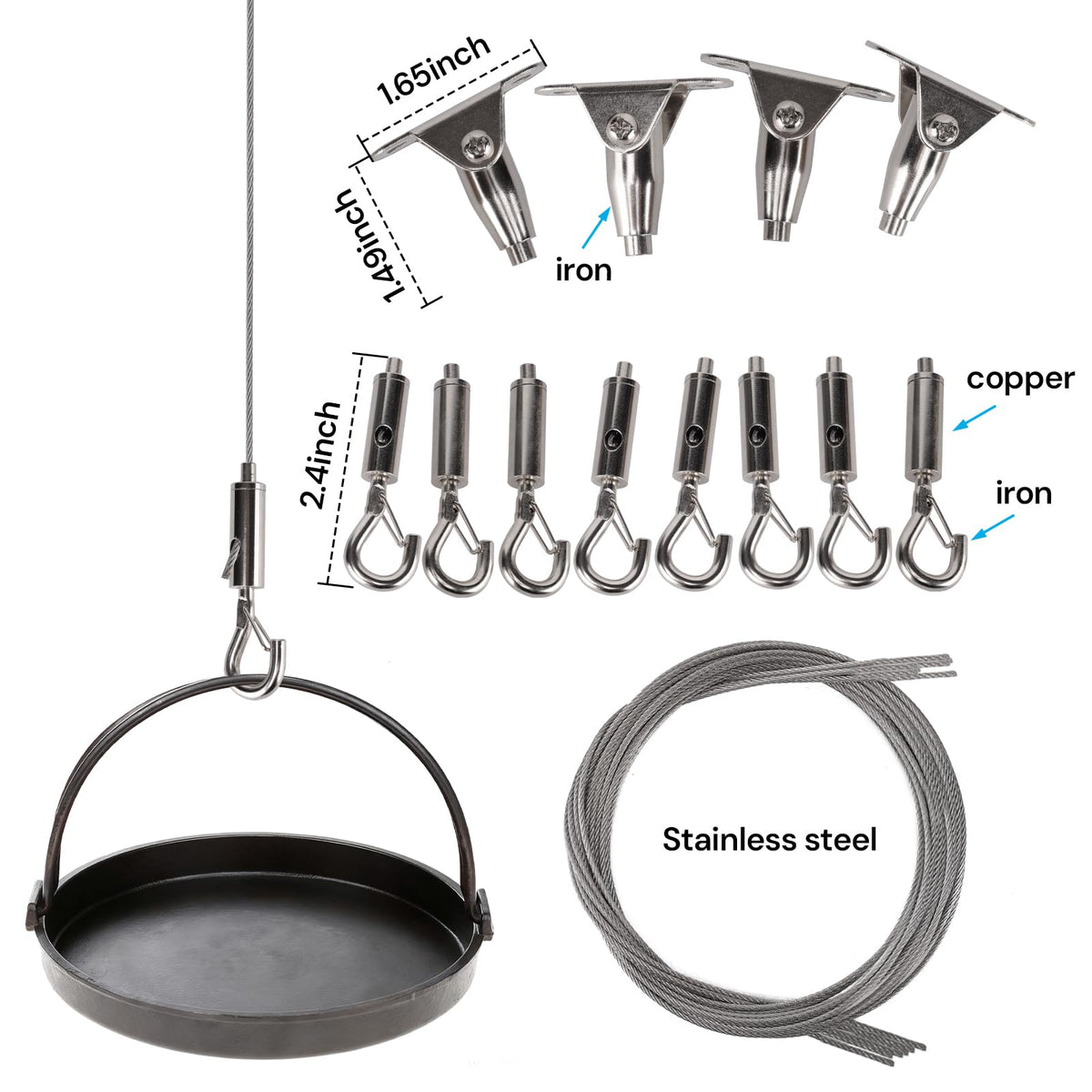 HUYEIOBGD Heavy Duty Picture Hanging Kit with 1.5m Adjustable Stainless Steel Cable, 6-Piece Wire Rope Suspension System for Artwork, Display Signs, Photo Frames, Gallery Walls & Hanging Decorations