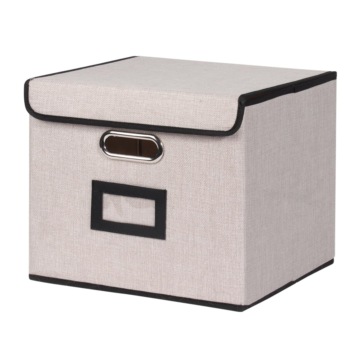 Tcbelosion Large Square Storage Bin with Lid, Foldable Organizer Box with Handles & Label Design, for Office, Closet, Home, Documents, Grey, 12.20 x 10.63 x 10.63 Inches, 1 Pack