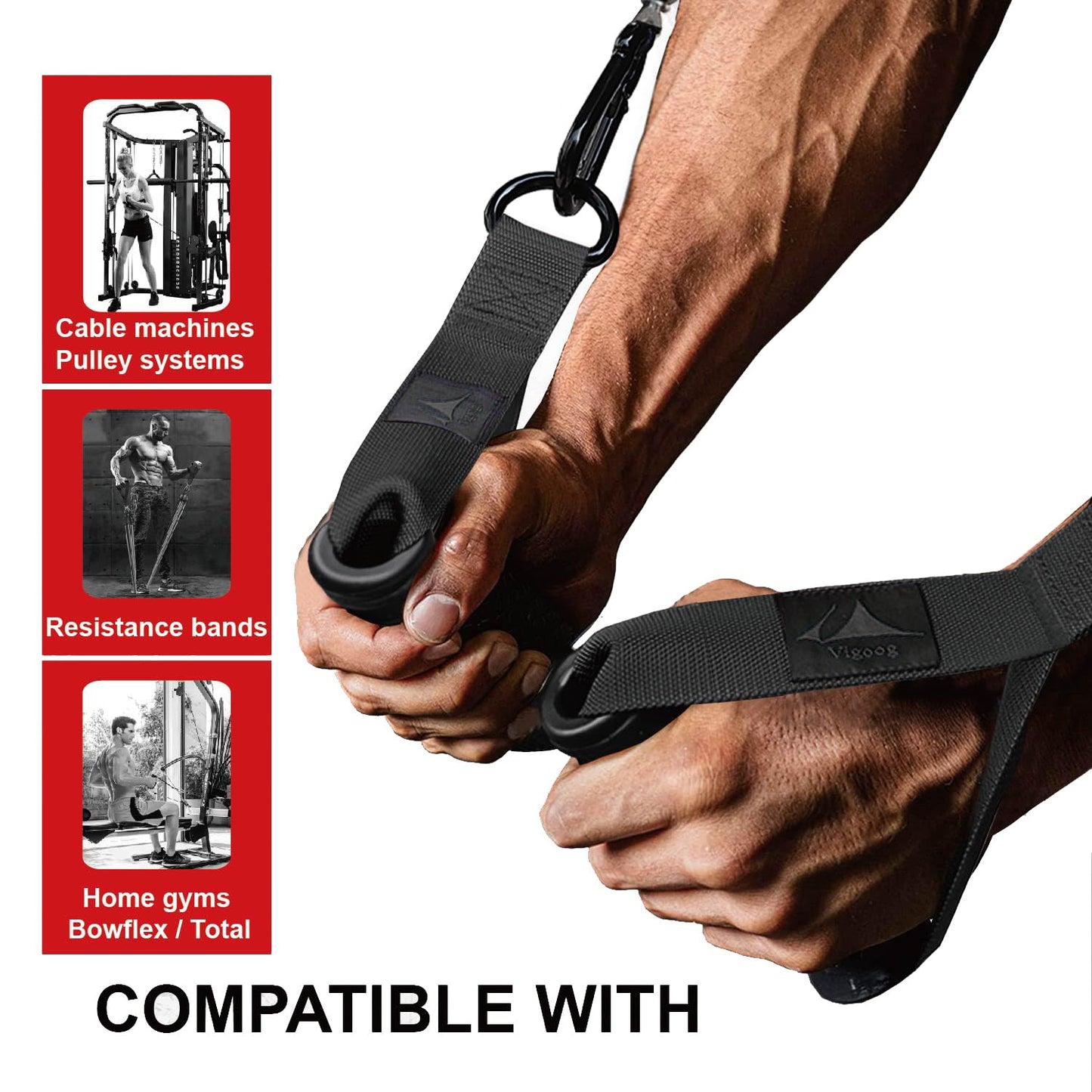 Vigoog Heavy Duty Exercise Handles, Ultra-Durable Rubber Workout Grip Attachments for Cable Machines, LAT Pulldown, Resistance Bands, Home Gym and Commercial Fitness Equipment (Carbon Black XG)