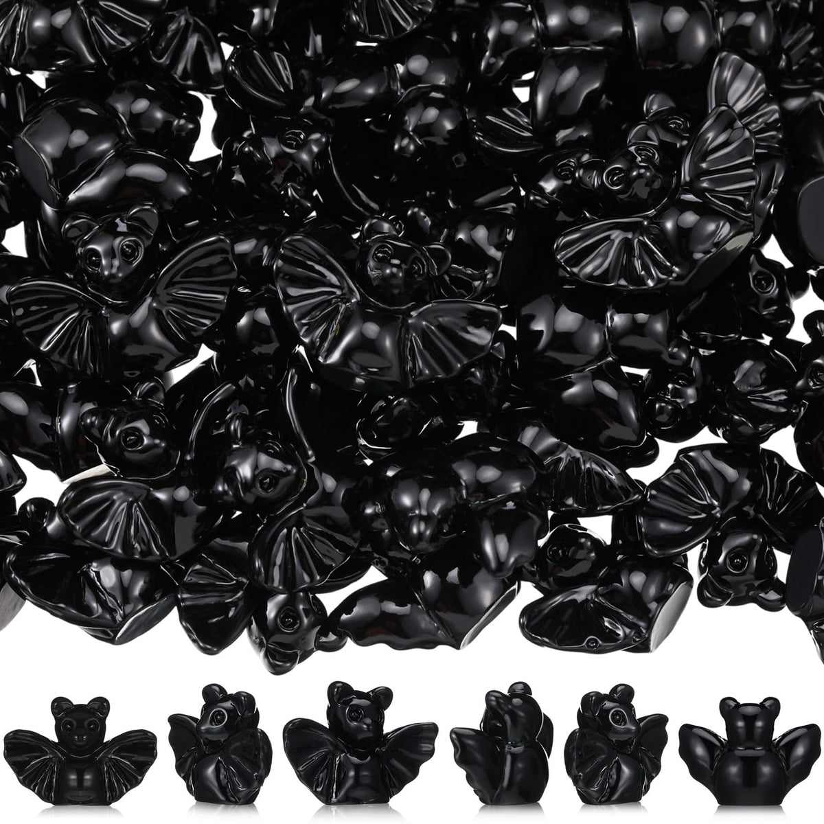 VioraWhite 100 Pcs Halloween Miniatures Mini Resin Bats Black Figures Tiny Resin Animals Decor for Halloween Scene Party Bag Fillers Garden Decor
