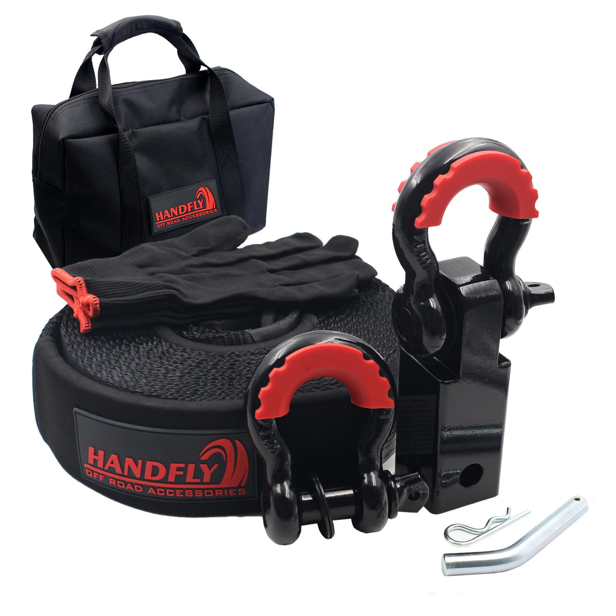 Handfly Offroad Recovery Kit, 3" x 30 ft Tow Recovery Strap, 1pcs Hitch Receiver, 2pcs 3/4" D-Ring Shackles with Storage Bag for Truck Jeep SUV ATV