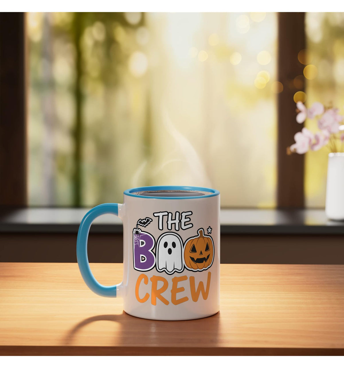 Halloween Boo Crew Family Matching, Cute Ghost & Pumpkin 'B Ceramic Mug, Blue/White