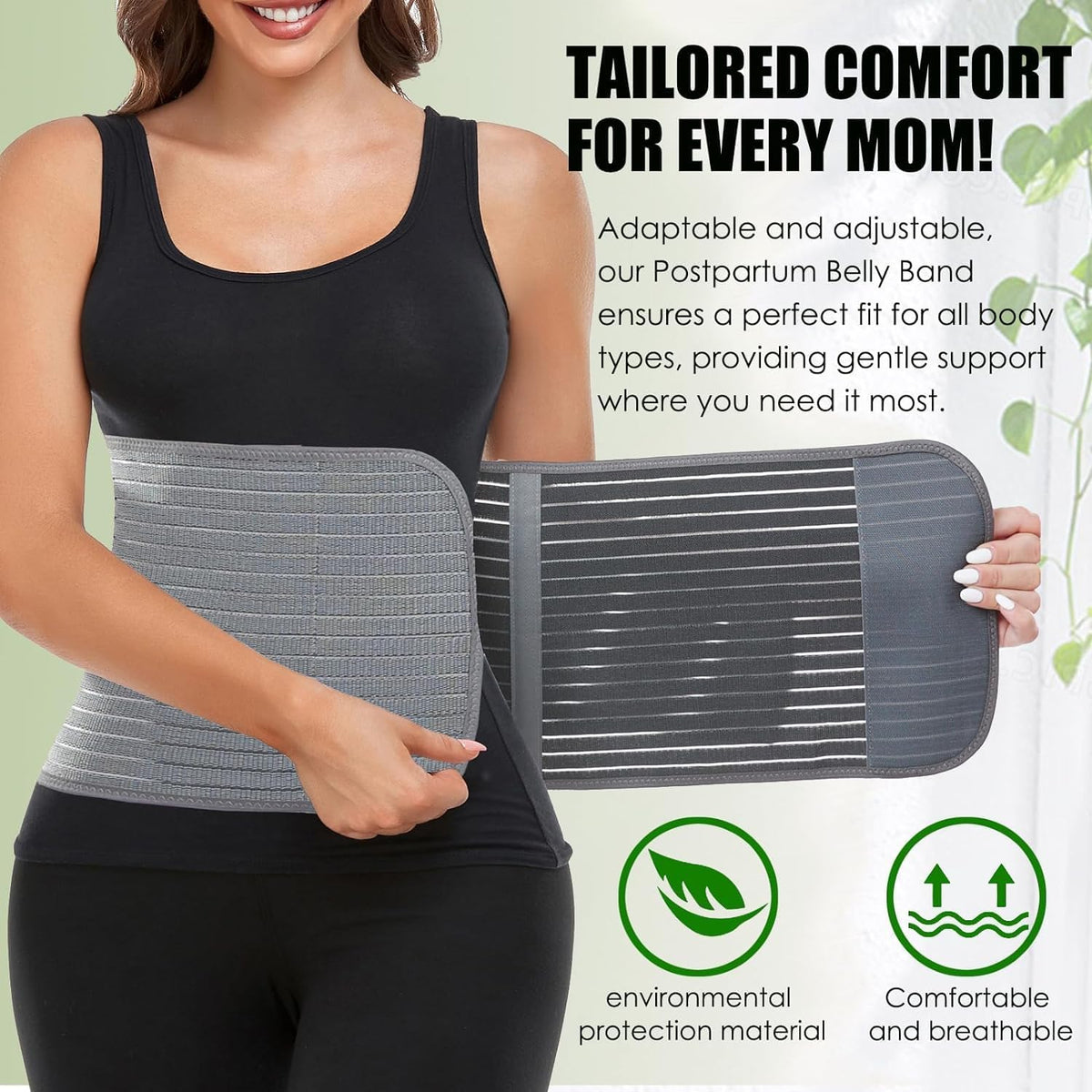 MAMODY Postpartum Belly Wrap, Postpartum Belly Band, Abdominal Binder (Polyester Made with Bamboo Charcoal Fiber),S/M