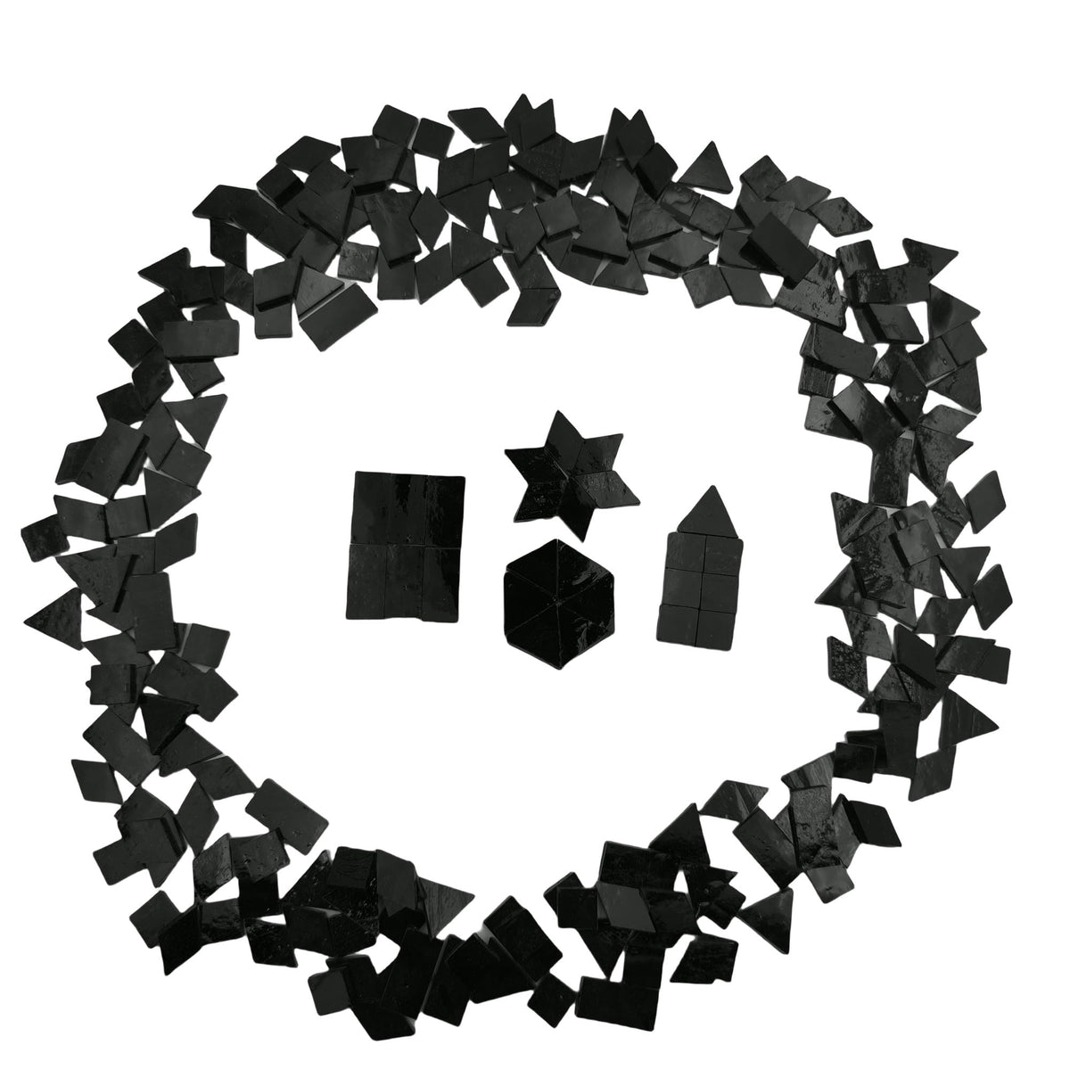 4 Shapes Mixed Glass Mosaic Tiles,Square+Diamond+Triangle+Rectangle 220 PCS Stained Glass Mosaic Pieces for Handmade Art Crafts and Home Decoration (Black)