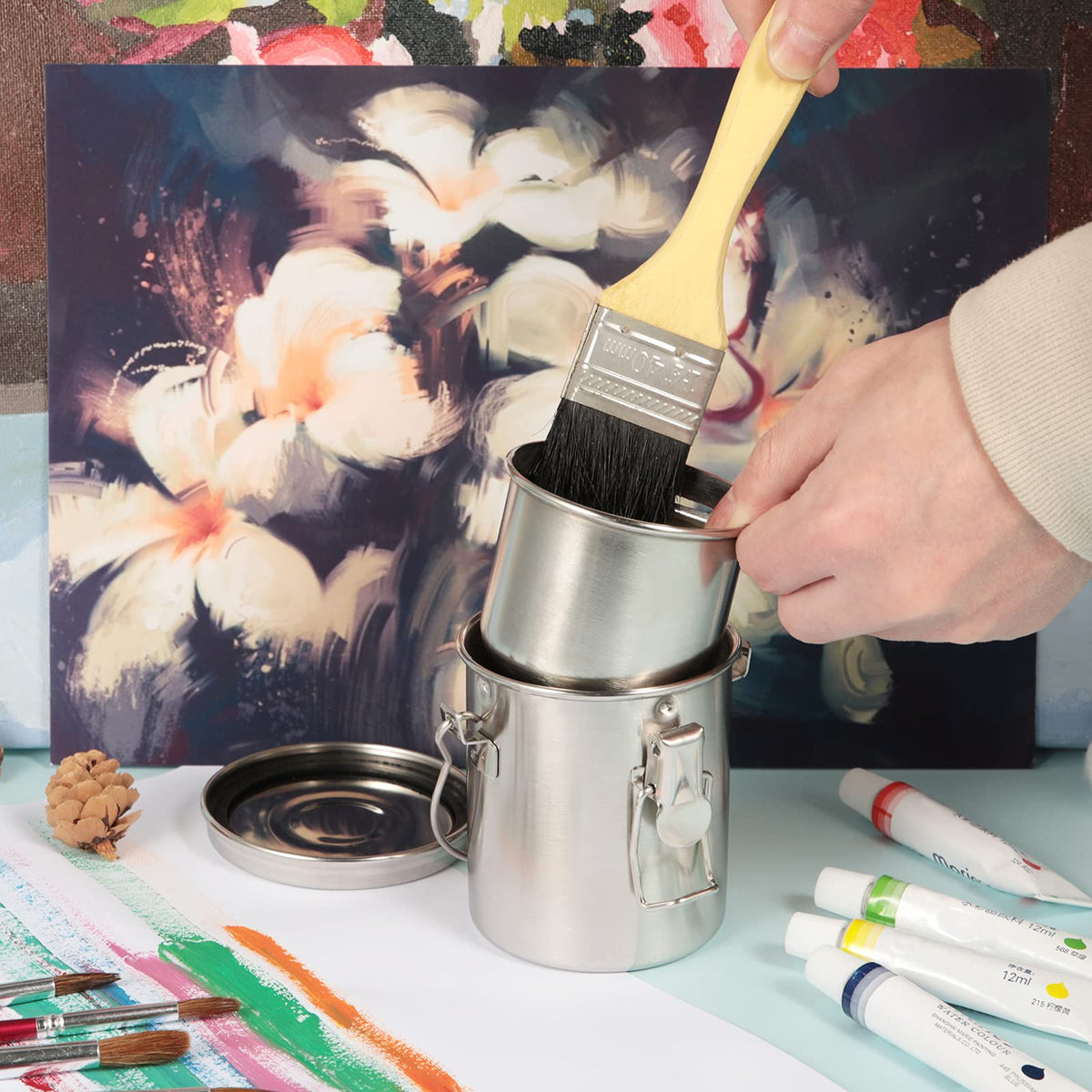 MyLifeUNIT Paint Brush Cleaner, Stainless Steel Brush Holder for Painting, 10oz