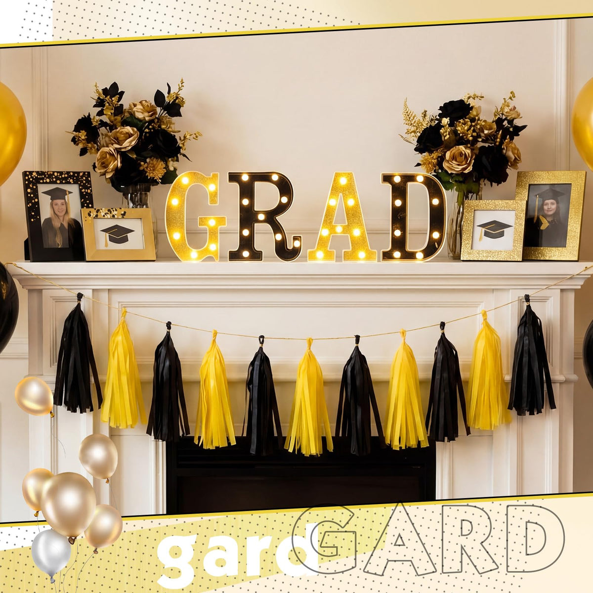 VIHOSE 2026 Graduation Grad Light up Sign, 4 LED Marquee Light up Letter''grad''sign Decorations for Kindergarten Preschool High School College Wall Table Decor Party Supplies(Black & Gold)