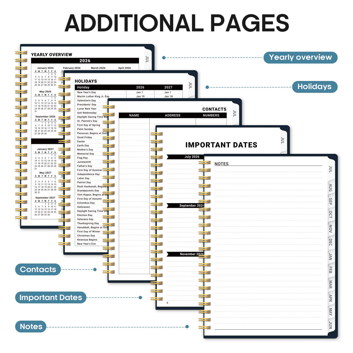Planner 2026-2027, Academic Year Weekly and Monthly Calender Planner, from Jul 2026 - Jun 2027, Spiral Bound School Planning Book, Perfect for Teacher, Student, Women & Men, A4 (8.5" x 11"), Golden Butterfly