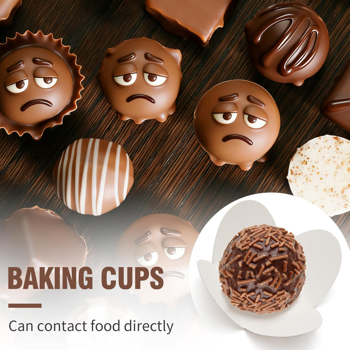 GMAPATS 200Pcs Chocolate Paper Truffle Wrappers, Baking Liners Resistant Chocolate Candy Cups for Valentine‘s Day Gifts, Wedding, Birthday, Baby Shower (White)
