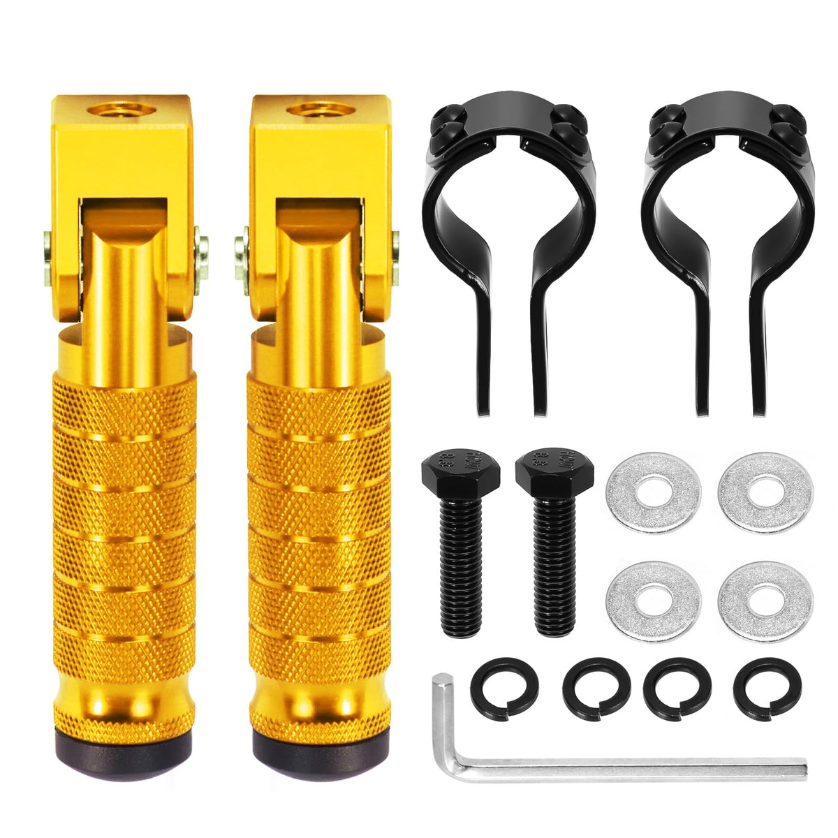 90 Degree Foldable Footpegs M8 Motorcycle Foot Pegs CNC Anti-Skid Footrest Passenger Pedal for Motorbike Mini Bike Dirt Pit Bike (Gold)