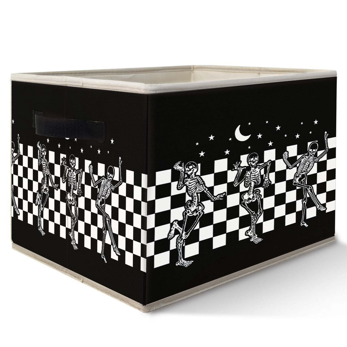 Likjad Halloween Gothic Skeleton Storage Bins Basket, Black and White Checkered Funny Gothic Collapsible Fabric Storage Box Organizer Toybox for Bedroom Bathroom Clothes Books Toys