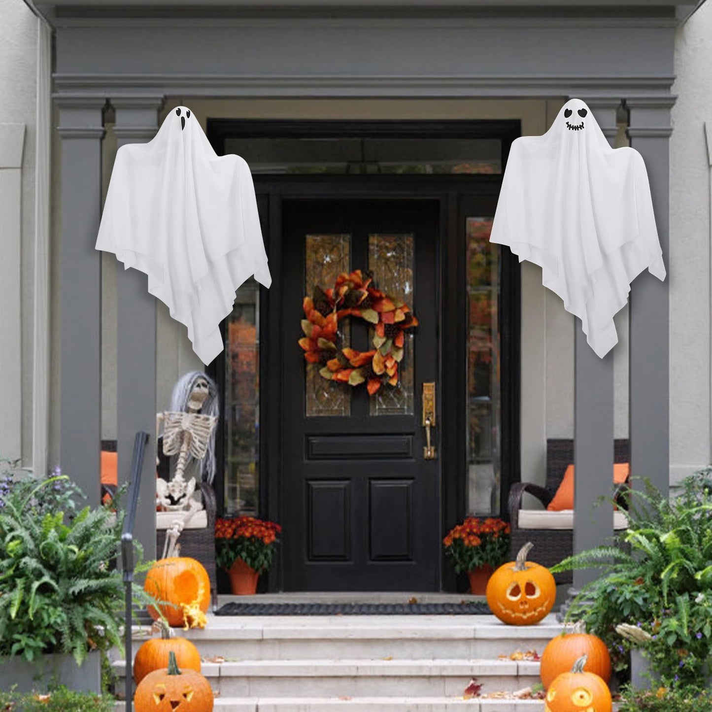 Hanging Ghosts Outdoor Decorations, 4 Pack 28" Cute Flying Ghosts - Halloween Decor for Home, Tree, Porch, Patio, Lawn, Garden, Party & Holiday