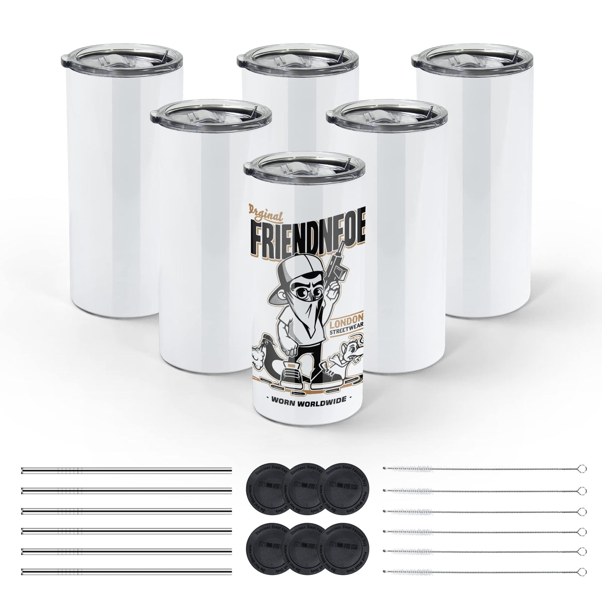 AGH 6 Pack 22 oz White Sublimation Tumblers with Metal Straw, Stainless Steel Double Wall Insulated Straight Fatty Cups Blank with Splash Lid