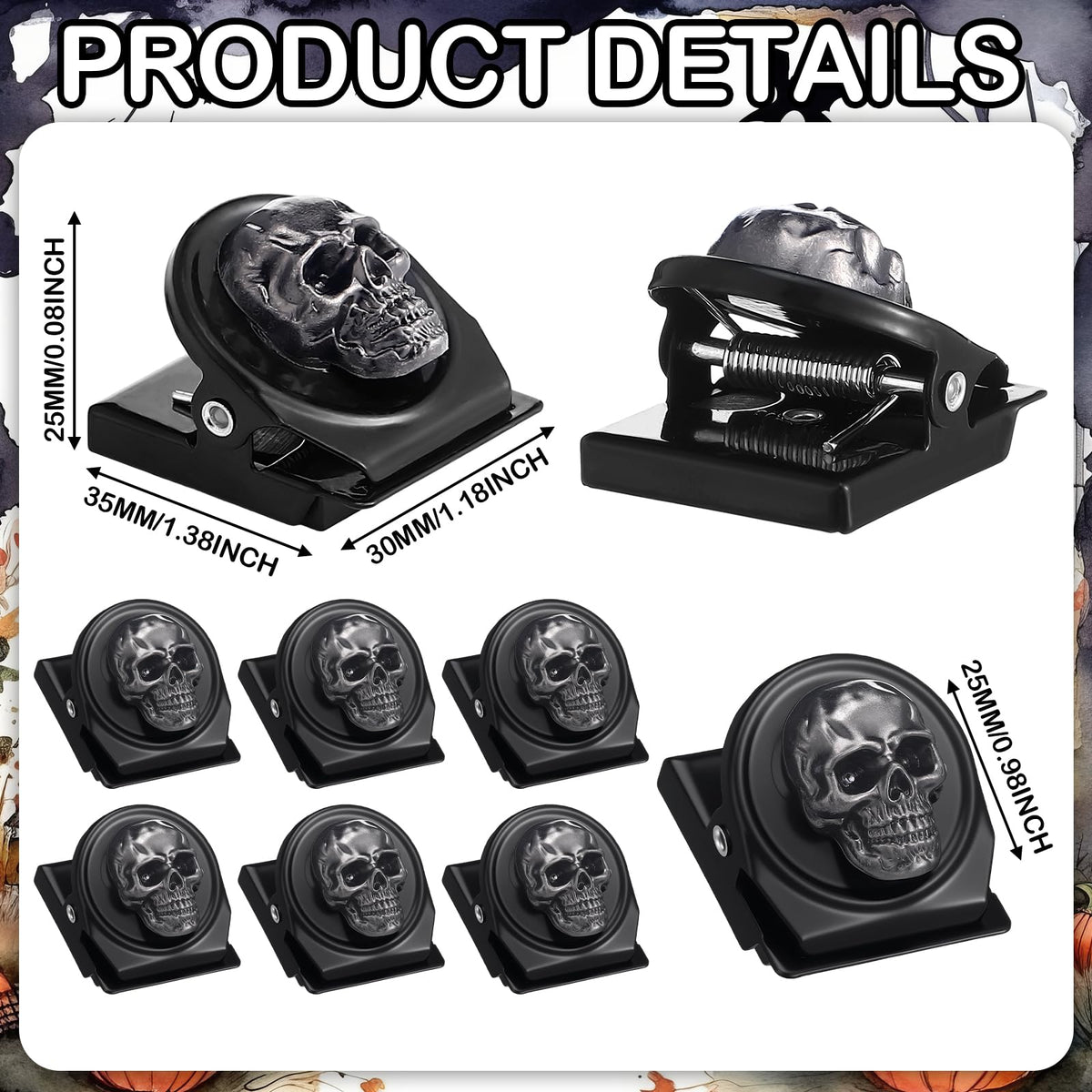 AceOrbit 12 Pcs Skull Fridge Magnets Ghost Refrigerator Magnetic Clips Decorative Magnets Metal Magnet Clips for Christmas Fridge Gift Classroom Kitchen Office
