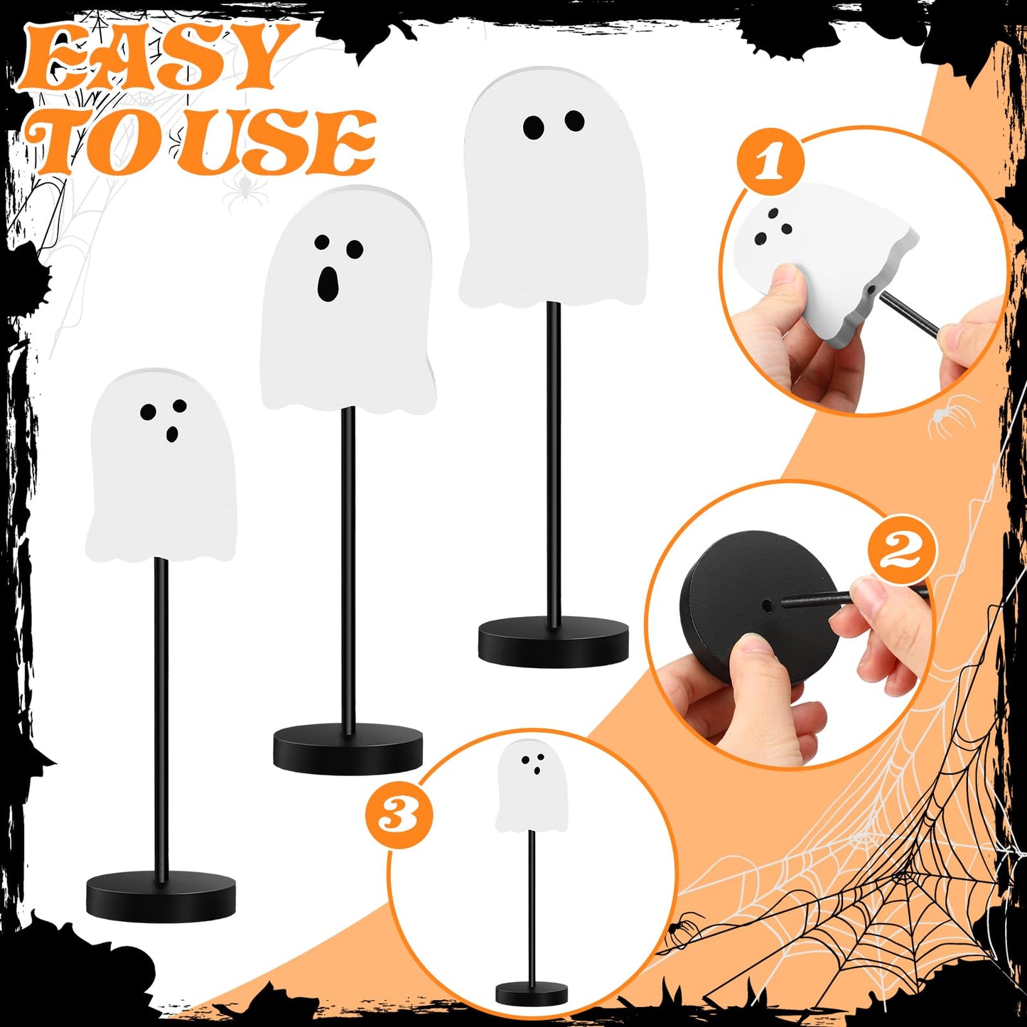 Briwooody 6 Pcs Halloween Table Decorations Cute Ghost Wooden Signs Halloween Tiered Tray Decor White Ghost Spooky Table Centerpiece Tall Block Sign for Party Home Mantel Shelf Room Decor