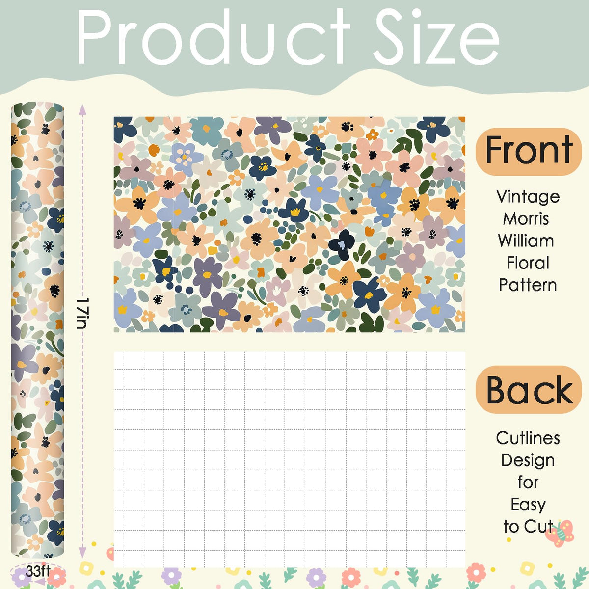 Fabllewavi 1 Roll Boho Floral Wrapping Paper Mini Roll - 17in x 32.8Ft Watercolor Boho Floral Patterns Gift Wrap Paper for Spring Birthday Wedding DIY Crafts Baby Shower Party Supplies