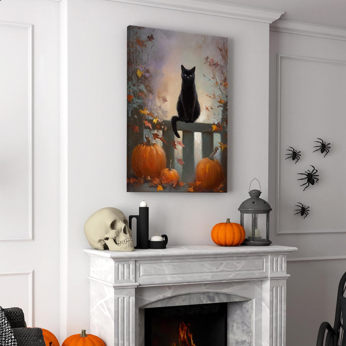 Halloween Pumpkin Canvas Wall Art,Funny Black Cat Poster Print,Pet Lovers Wall Decor For Home Bedroom Living Room 12X18 in Unframed