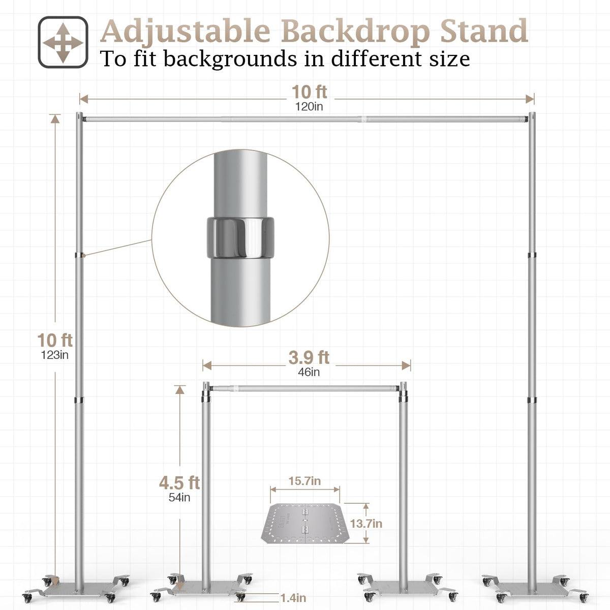 EMART Pipe and Drape Backdrop Stand Kit, Heavy Duty Adjustable Photo Background 10ftx10ft with Wheels, Metal Frame with Flat Base for Photography Wedding Party Decorations