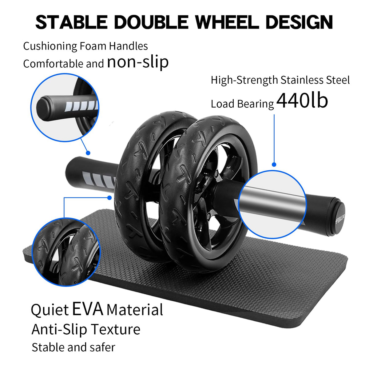 FEELCAT Convertible Ab Wheel Roller,Abs & Core Workout, Exercise Wheel with Knee Pad, Double Wheel Set with Dual Fitness Strength Training Modes at Gym or Home (Red Double Wheel)