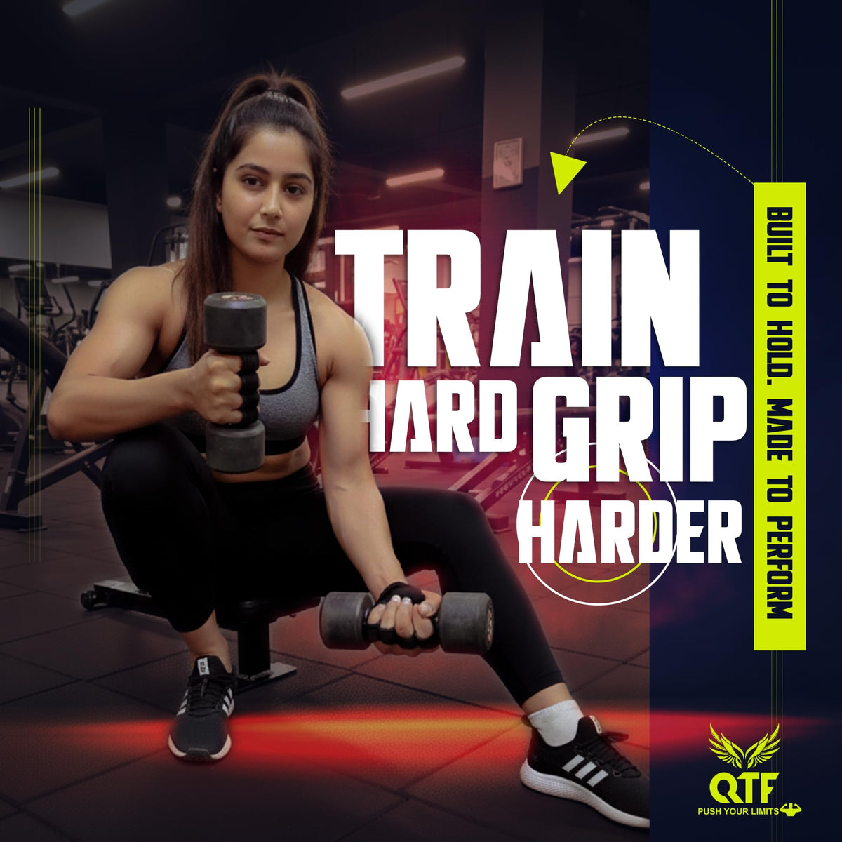 QTF Lifting Grips for Weightlifting Rubber Gloves Gym Palm Protector Grip Pads Replacement of Workout Gloves for Men & Women - Pads for Gym Weightlifting, & Pull Ups (Black/Pink)