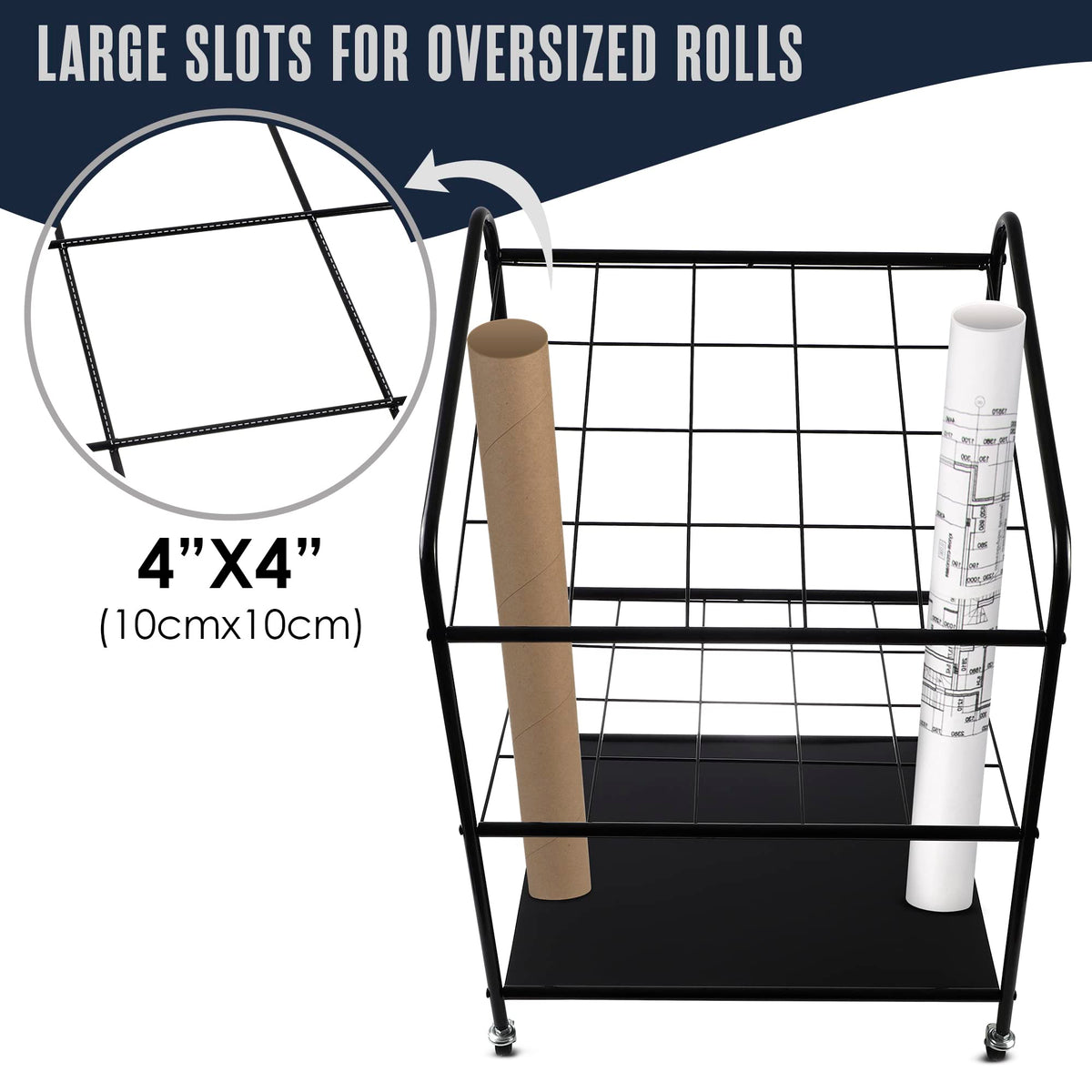 Houseables Blueprint Holder, Blueprint Storage, Construction Plan Holder, Storage Rack, Print Rack, Map Cabinet, Poster Display, Blue Print Organizer On Wheels, Architect, Paper, Tube, 20 Slot Cart