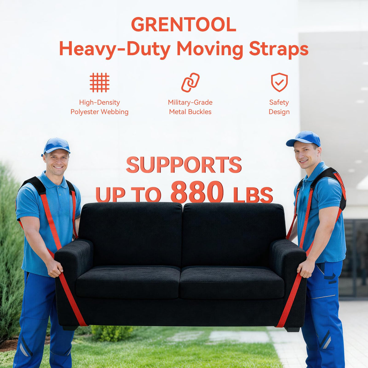 GRENTOOL Moving Straps for Lifting, Lifting Straps with Back Support for 2 Movers, Shoulder Moving System for Move & Carry Furniture Appliances Heavy Objects Up to 880lbs Safely, Efficiently