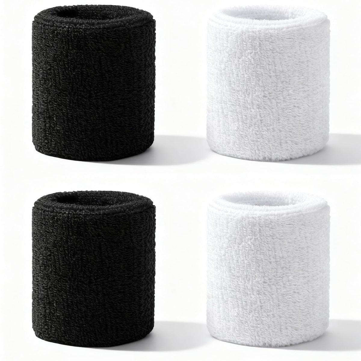2 Pairs Sports Wrist Sweatbands - Elastic Tennis Wrist Sweatbands for Men & Women, Absorbent Sweat Wristbands, Wrists Bands Fit Basketball, Football, Gym, Running Working Out(Black White)