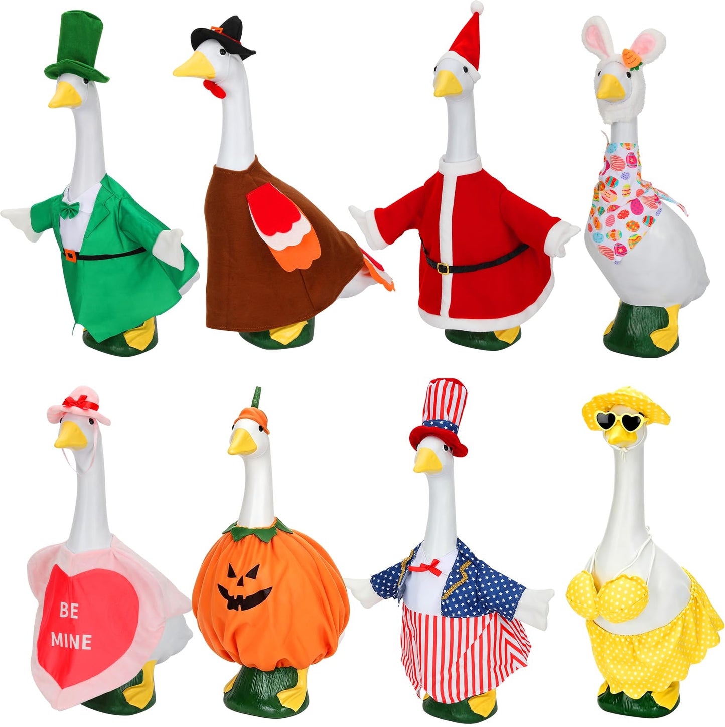 8 Set Holiday Porch Goose Outfits, All Seasons Bundle for 4th of July, Fall, Halloween, Christmas Decor, Valentine, St. Patrick's Day, Easter, Summer,Lawn & Indoor Outdoor, Fits 23 Inch (No Goose)