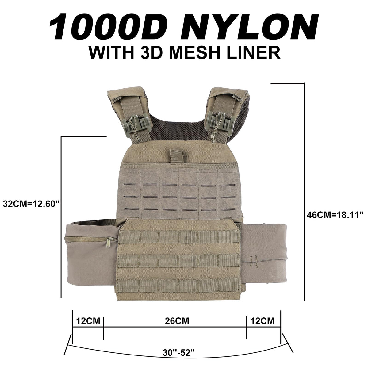PAIWPHLI Adjustable Weighted Vest for Adults, MOLLE System,Training Outdoor Vest with Weight-bearing Pockets and Multiple Compartments (green)