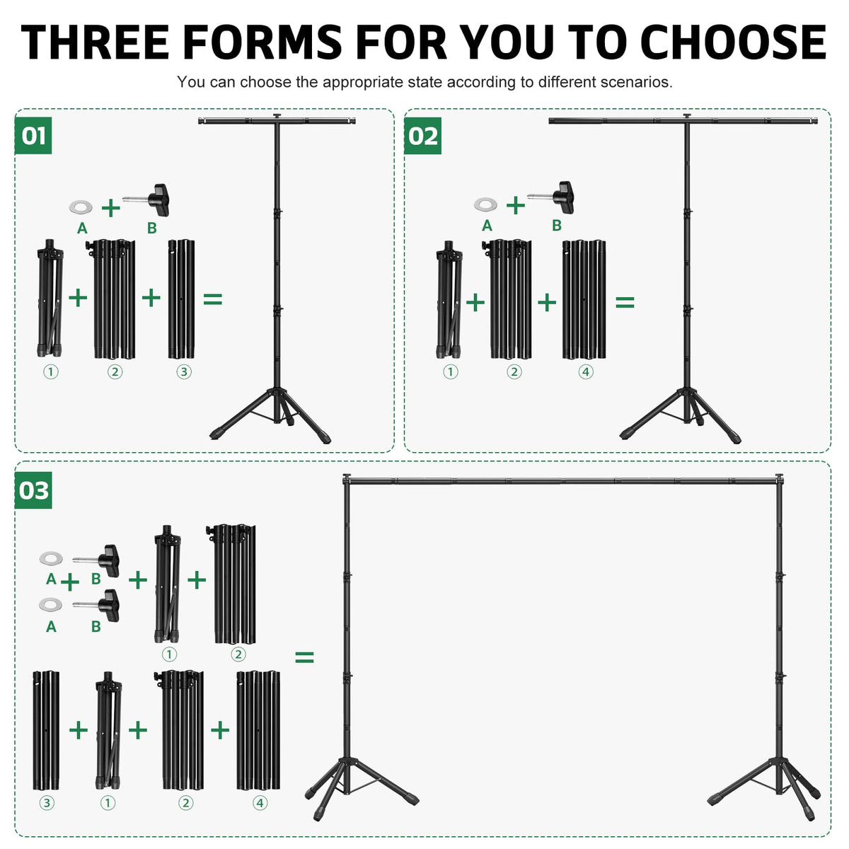 3-in-1 Adjustable Backdrop Stand 10 x 7.5 FT, Portable Photography Background Stand Kit with Carrying Bag, 6 Clamps & 2 Sandbags for Studio, Party, Video, Banner Display