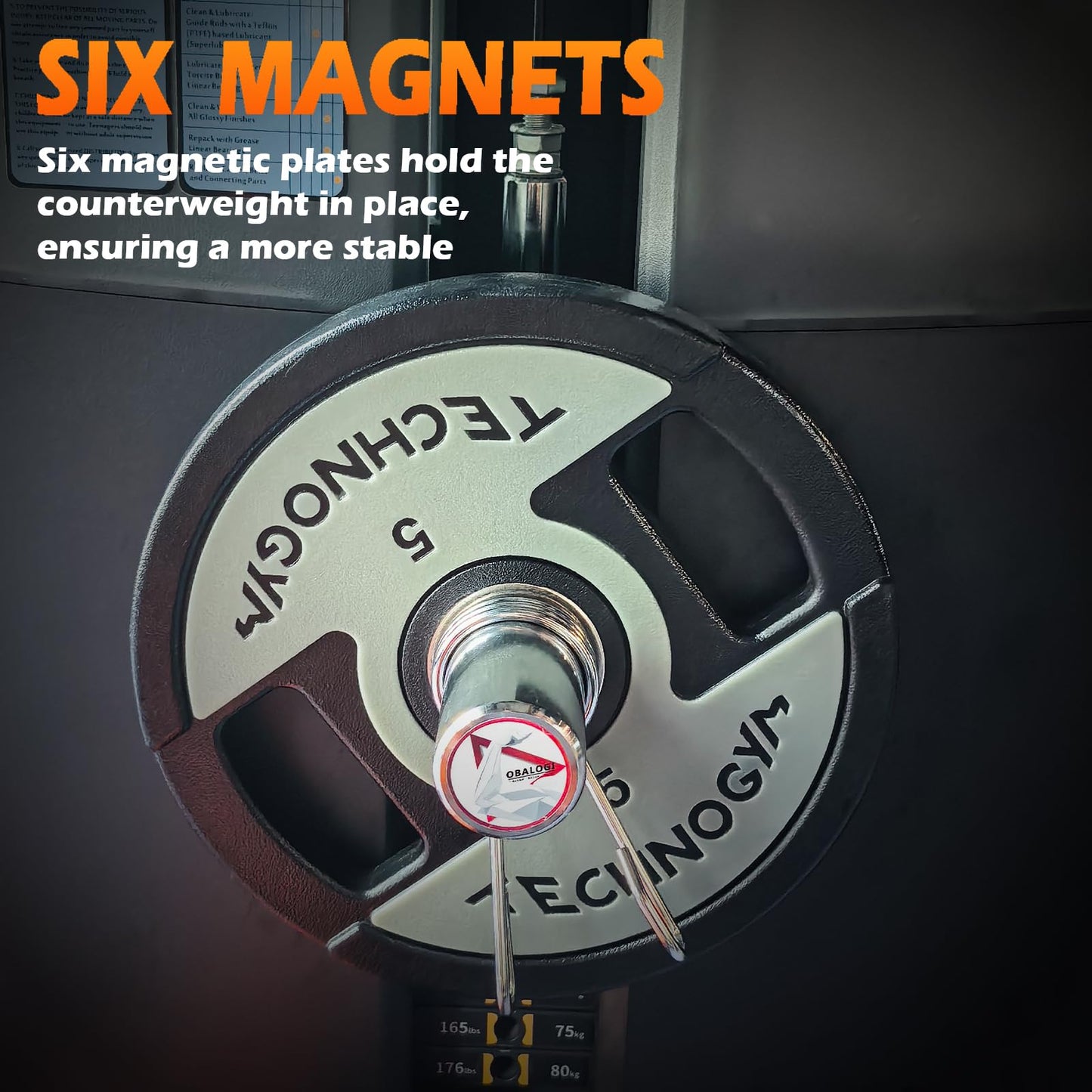 OBALOGI Weight Stack Pin Extender - 10mm & 8mm Dual Fit, Secures Olympic Plates, 6 Magnet Anchoring, Up to 130lbs Capacity, Cable Machine & Home Gym (Steel) (Ø 10mm)