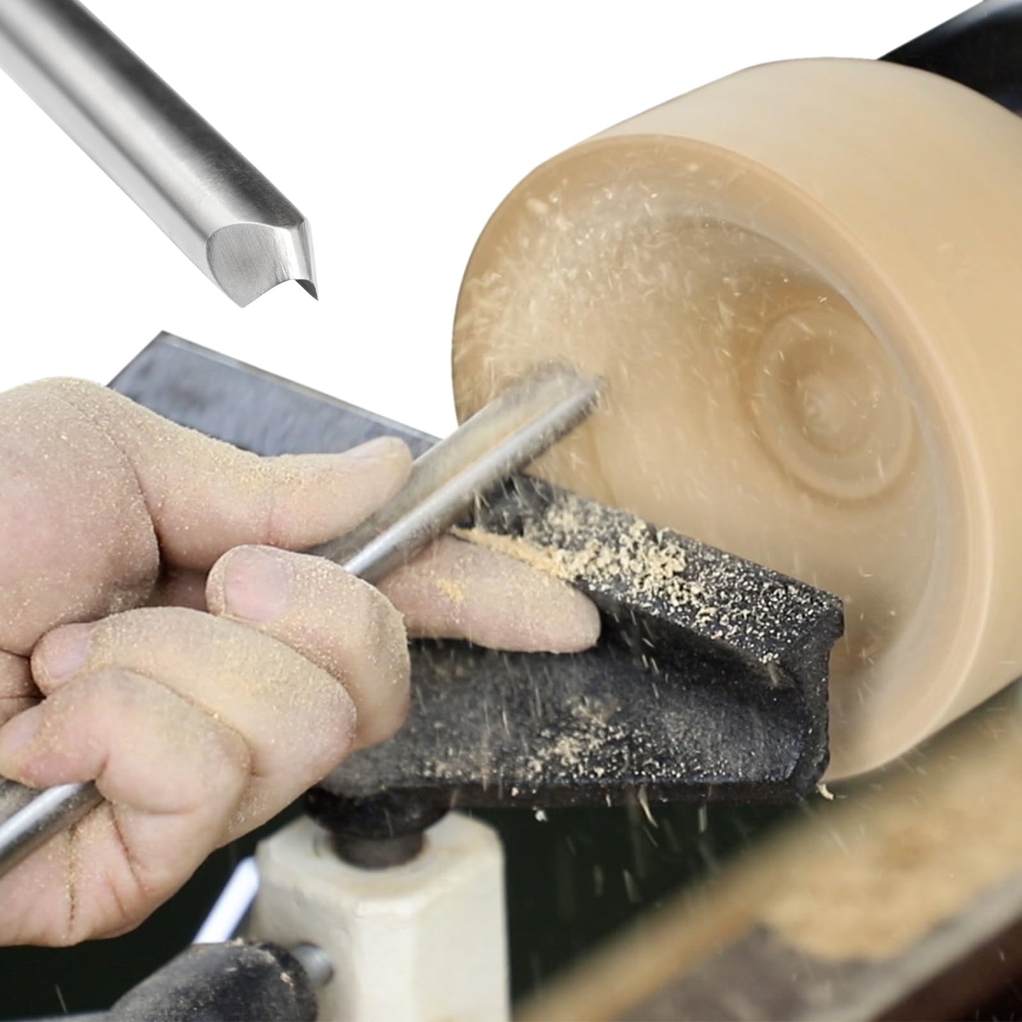 SIIIXS 4Pcs HSS Bowl Gouge Lathe Chisel Set with Side Grind, 1/4", 3/8", 1/2" and 5/8" Spindle Gouge for woodturning,Wood Lathe Bowl Turning Tools with Wooden Box