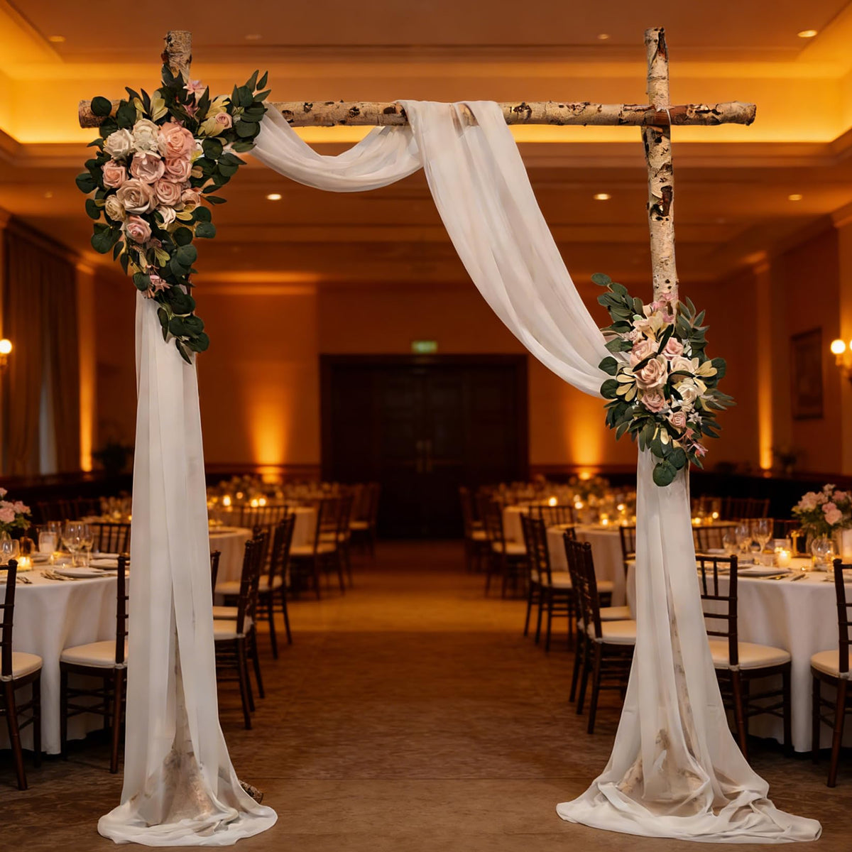 Garvee Arch Flowers with Drapes Kit (Pack of 3) - Includes 2Pcs Artificial Flower Arch Decor & 1Pcs Drapes, for Wedding Ceremony Bouquets Reception Backdrop Decoration, Pink