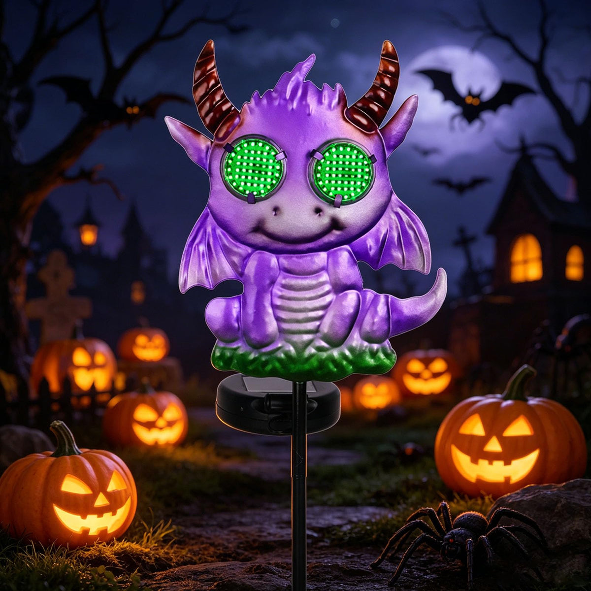 Halloween Purple Dragon Solar Garden Stake Lights, 39.7 Inch Tall LED Yard Decorative Light with Glowing Green Eyes, Spooky Halloween Outdoor Decorations for Pathway Lawn Patio Cemetery