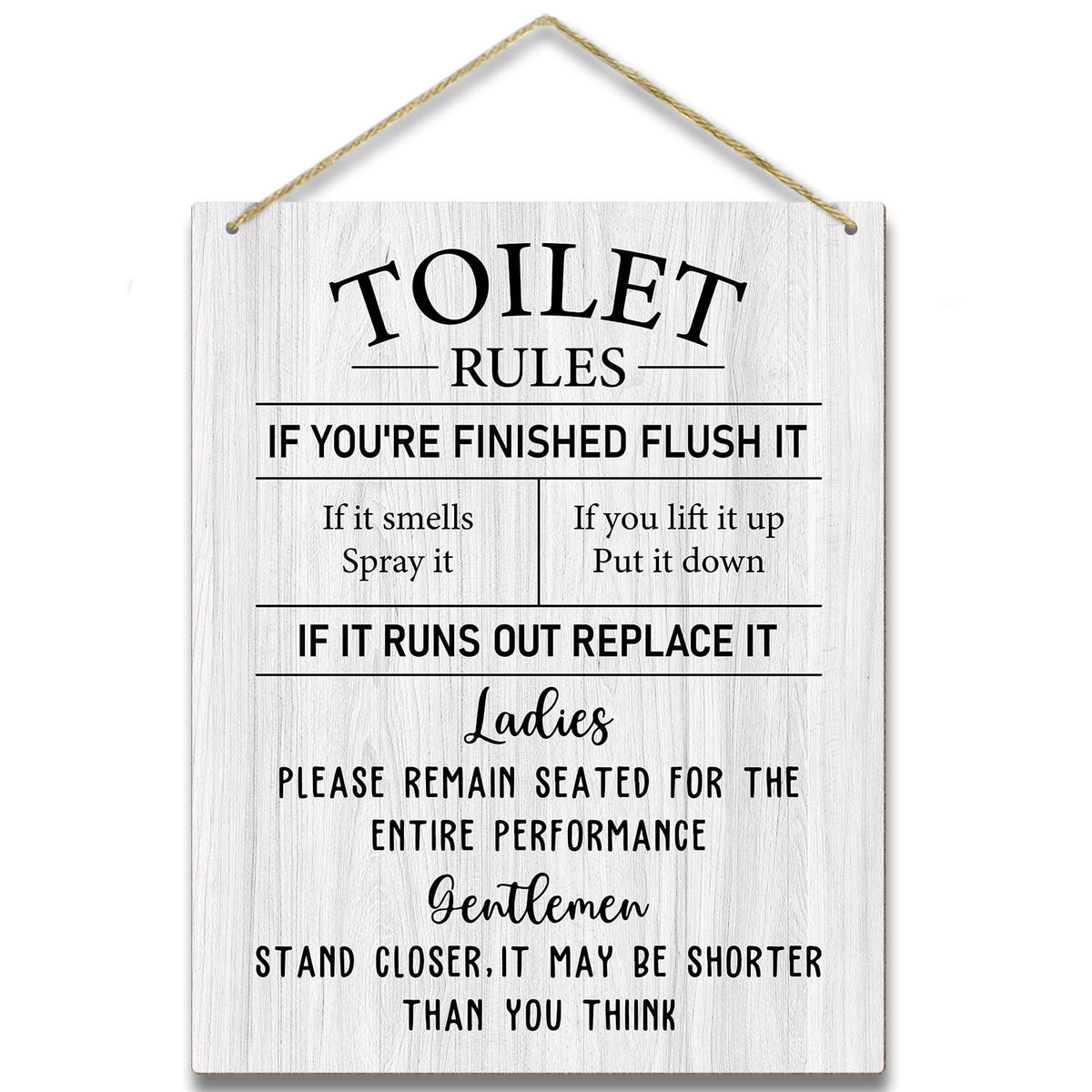 Toilet Wooden Sign, Housewarming Gift For Women Men Coworker Friend, Funny Toilet Rules Sign Back Of Toilet Decor Bathroom Decor Wall Art Decorations For Home Wall Sign Hanging Sign -08