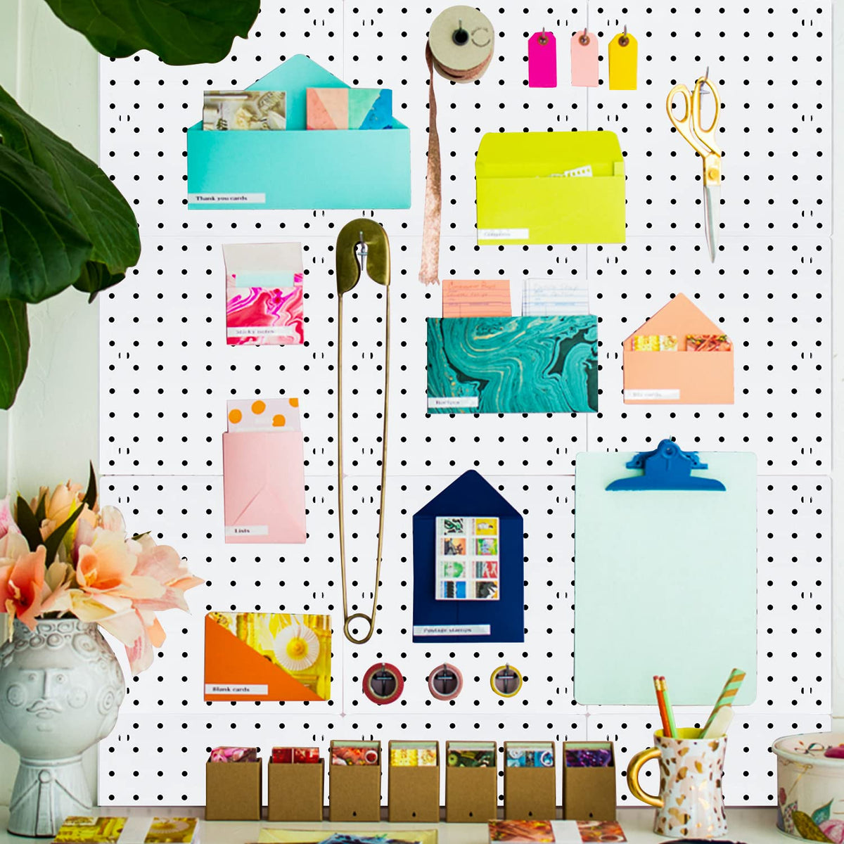6Pcs Pegboard, Peg Board, Pegboard Wall Organizer, Mount Display Pegboard Kits fit Pegboard Storage, Small Pegboard for Craft Room Garage Kitchen, Peg Boards for Walls - White Pegboards Panels