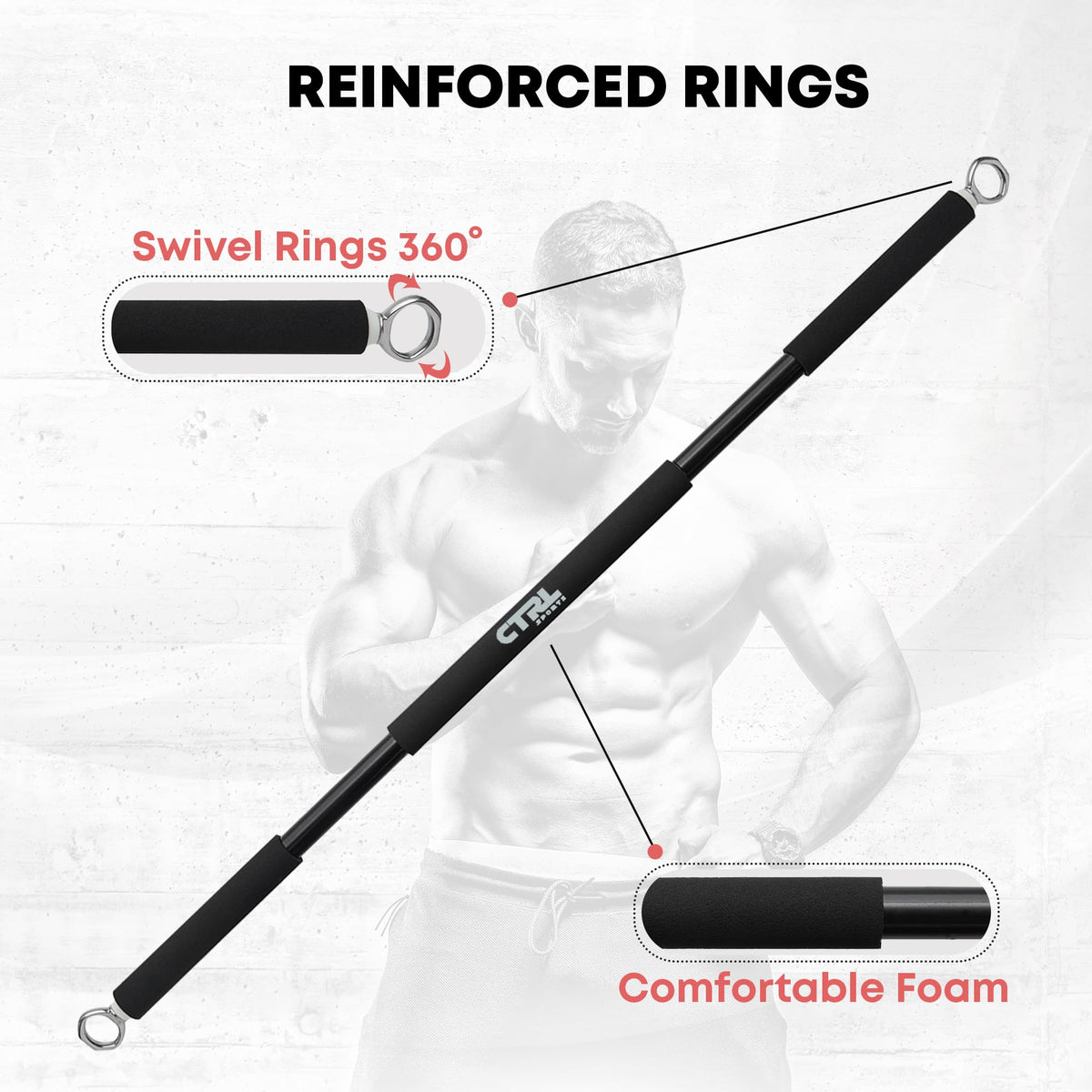 Resistance Band Bar for Fitness – Workout Bar for Exercise, Squat, Biceps, Triceps, Shoulders, Back – Adjustable 3 Parts Bar for Resistance Bands – Durable Portable Steel Pilates Resistance Bar