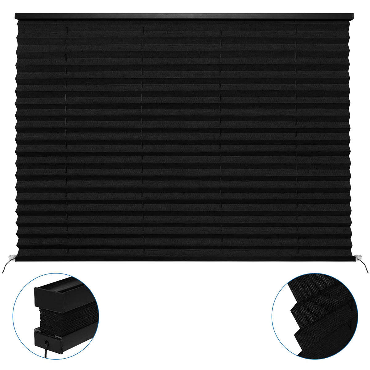 NOVINO RV Blinds for Camper Window, Pleated Shade 50inW x 38inH, Black