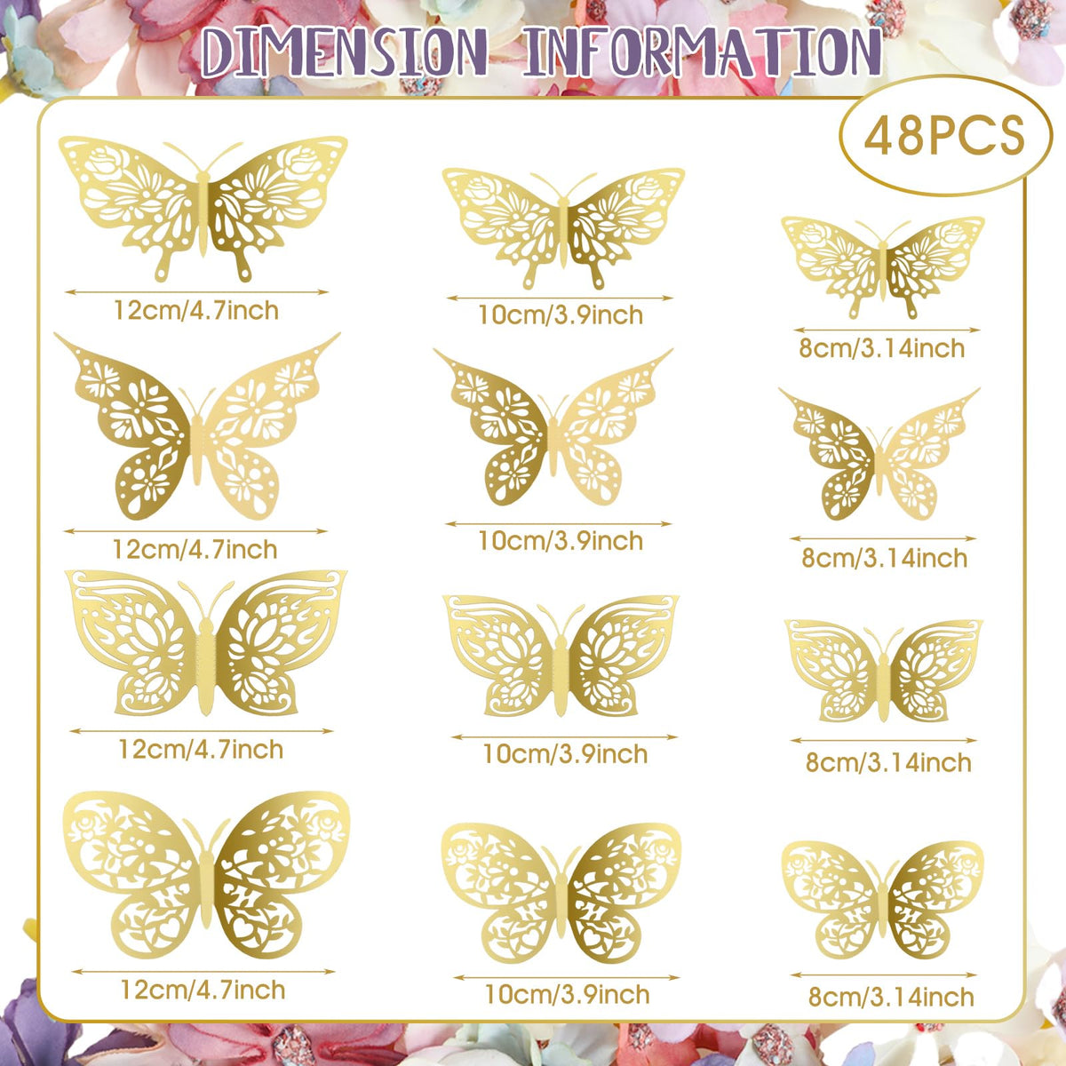 Wavyknot 342 Pcs Faux Flower Heads and 3D Butterfly for Craft Bulk DIY Graduation Cap Decorations Accessory Kit Small Silk Fake Floral Head Gold Butterfly for Wedding Bouquet Graduation Cap Decor