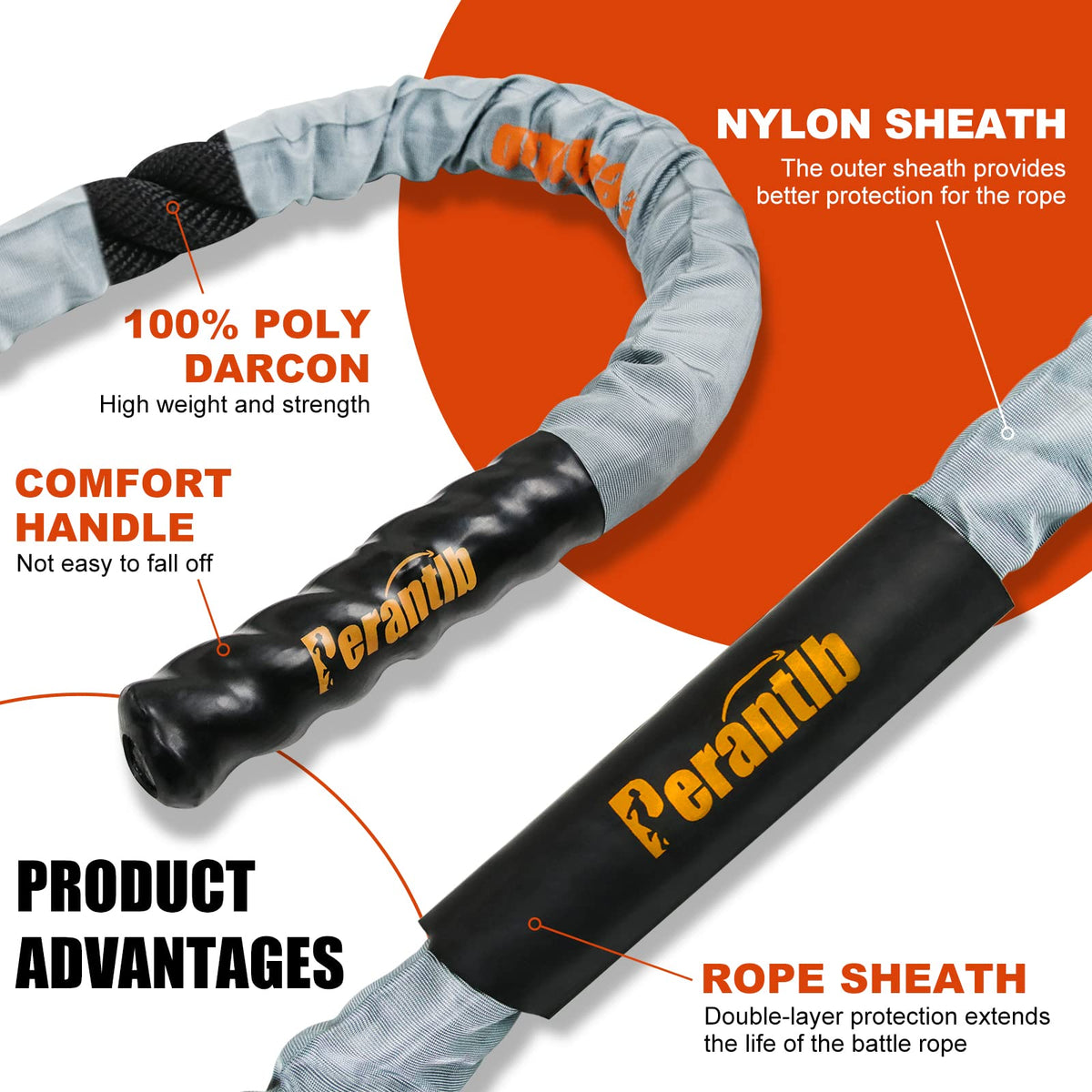 Perantlb Battle Rope for Fitness, 1.25-inch 30ft Training Rope is Suitable for Fitness Beginners, Women and Teenagers,Exercise Ropes Training Ropes for Home Gym(without Anchor kit)
