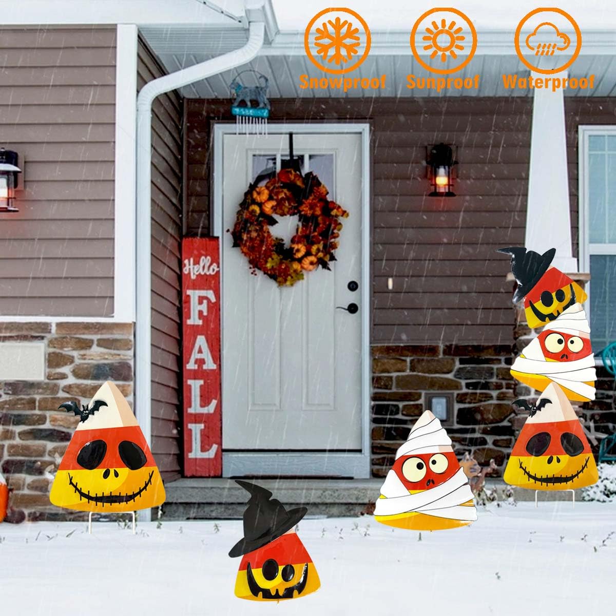 SMATOLS 3 Packs Halloween Garden Stakes, Stacked Metal Candy Corn Lawn Decor, Halloween Decorative 3D Yard Signs Stake for Outdoor Front Garden Pathway Decorations