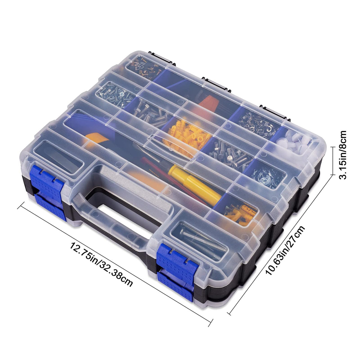 AIDY-PRO Small Parts Organizer Box Storage Case Tools Box Organizer Double Side 34 Compartments Hardware Organizers with Removable Plastic Dividers for Screws Nuts Nails Bolts, 2 Pack