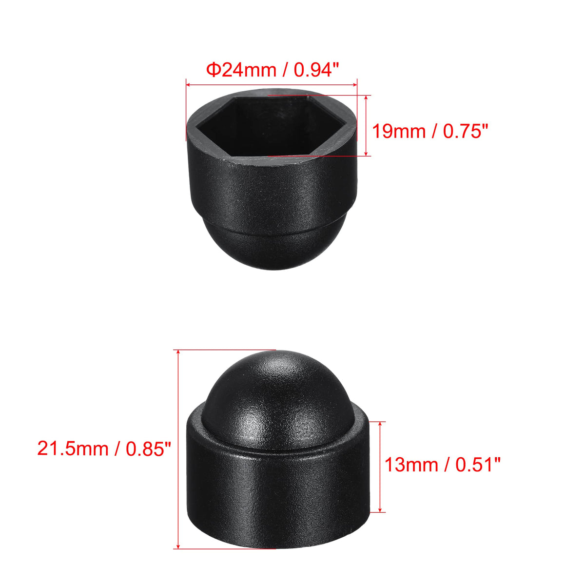 uxcell Plastic Dome Nut Protection Cap Covers, M12x19mm Nut Cover Black 50pcs