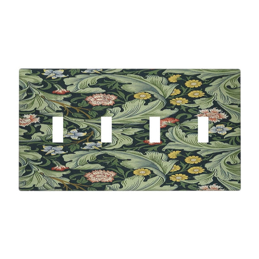 Annisrak Light Switch Cover Plate William Morris Vintage Floral Leaf Pattern 4 Gang Quad Toggle Decorative Switch Plate Covers Wall Plate Electrical Outlet Cover For Living Room Cabin Decor