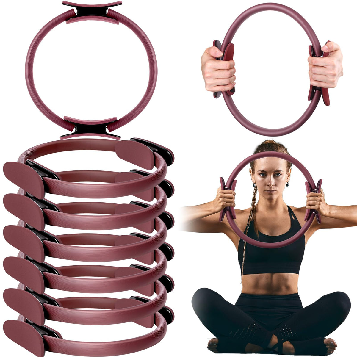 Syhood Pilates Ring 11. 81 Inch Pilates Circle Yoga Ring Magic Lightweight Flexible Workout Equipment for Fitness Physical Therapy Resistance Exercise Arms Legs (Light Brown,6 Pcs)