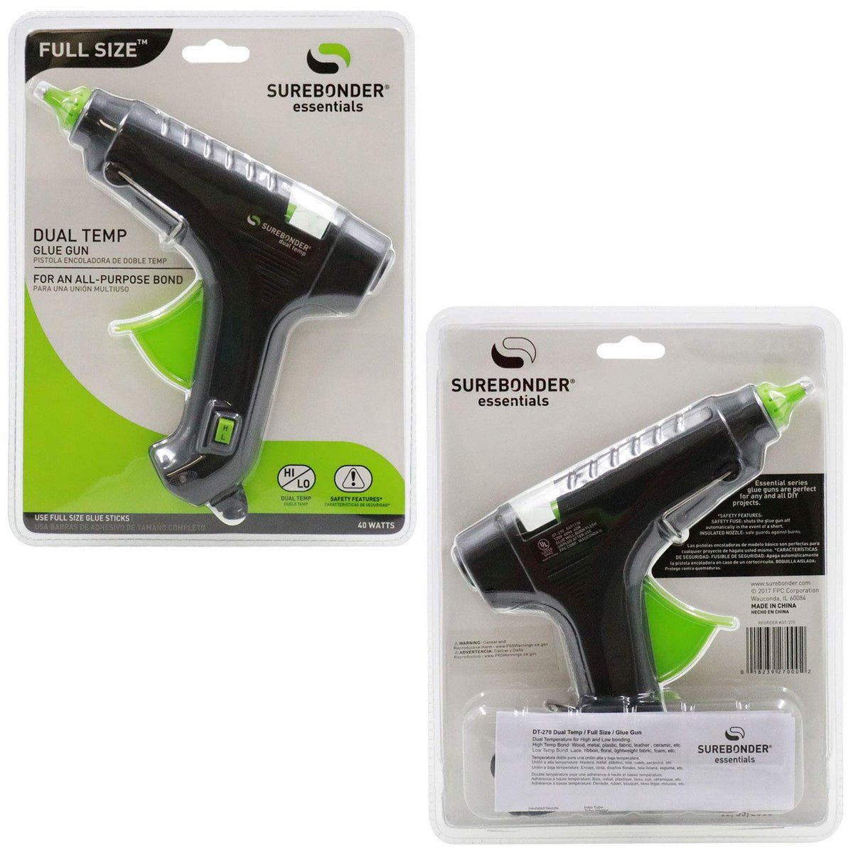 Surebonder Hot Glue Gun Full Size, Dual Temperature 40W Glue Gun for DIY, Craft, & Home Repair, Uses 7/16" Glue Sticks, Black