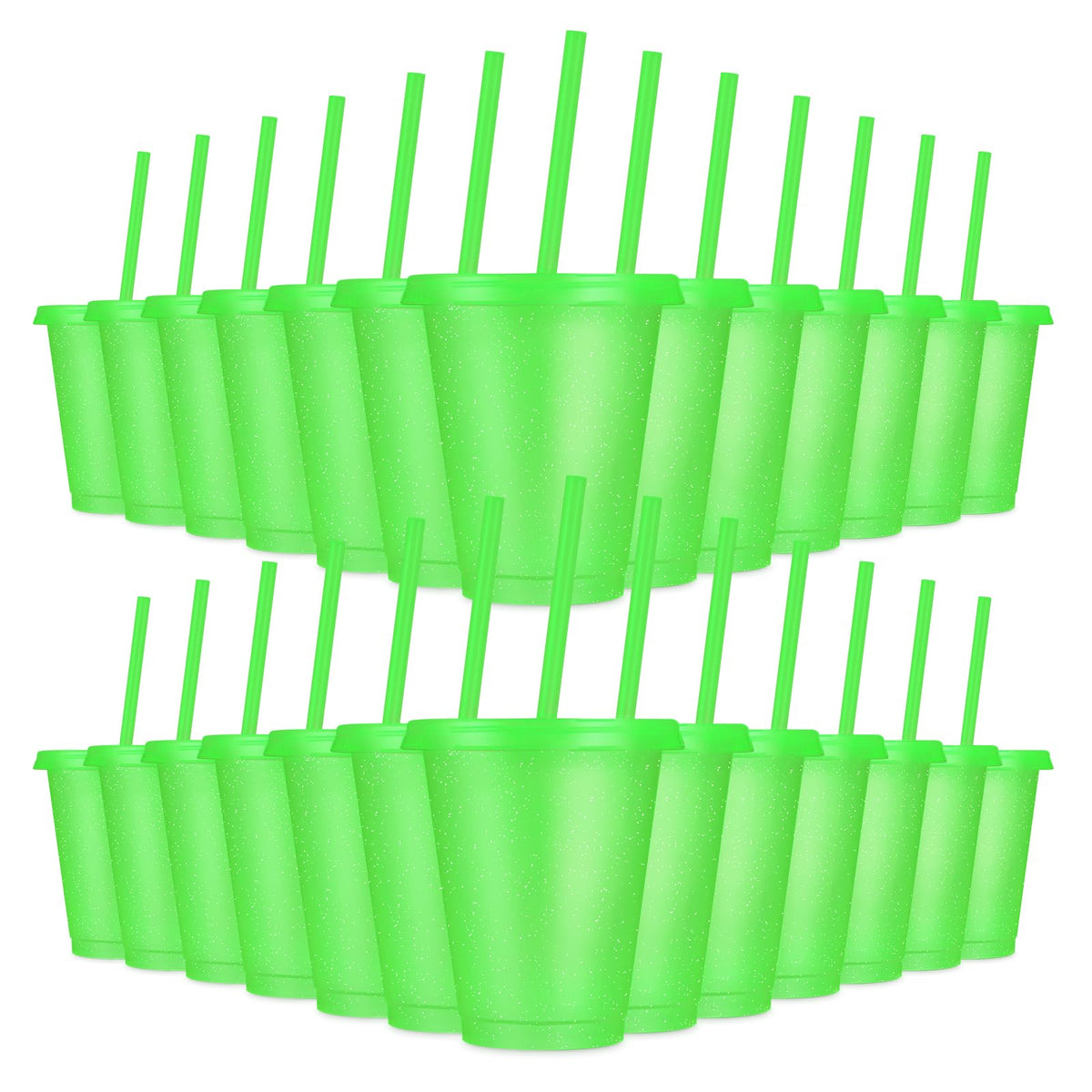 LEIFEOSH 24 Pcs Plastic Tumblers with Lids and Straws, Reusable Cups with Lids Plastic Colorful Cups for Party Birthday, Iced Coffee Cup Travel Mug Cold Drink Cups Tumblers Bulk (16 oz, Green)